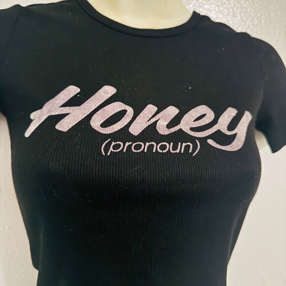 Black blouse short sleeve round neck size XS cropped - Picture 10 of 11